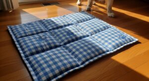 Finished DIY dog cooling mat on floor