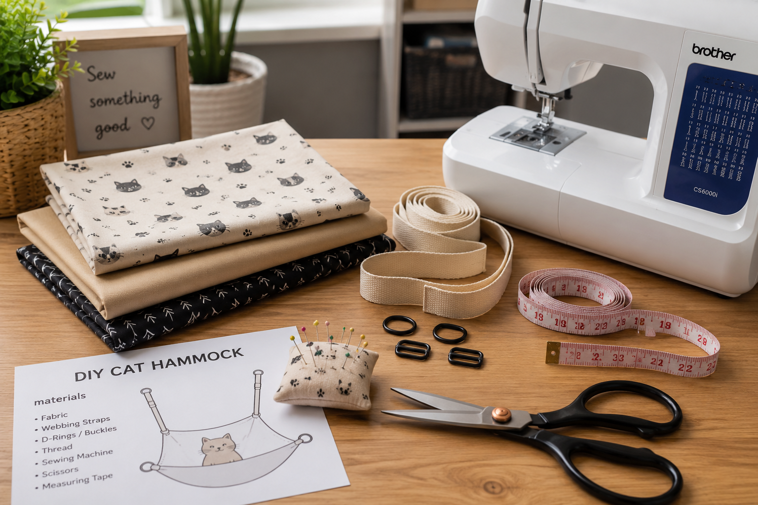 Fabric and sewing materials for DIY cat hammock