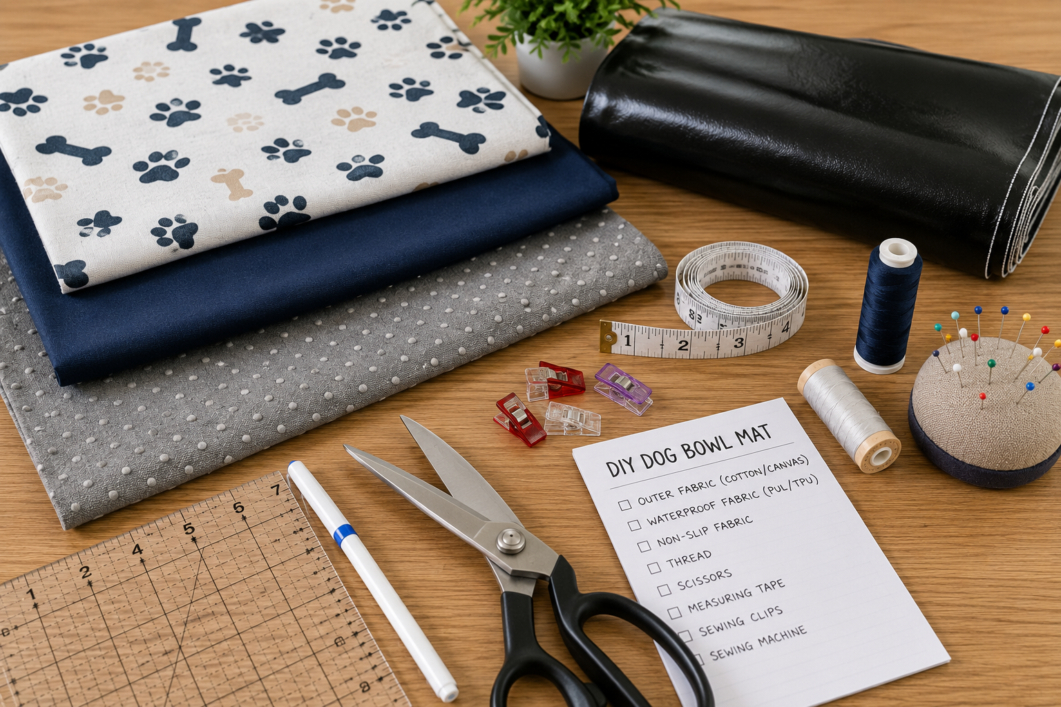 Materials for sewing a waterproof dog bowl mat