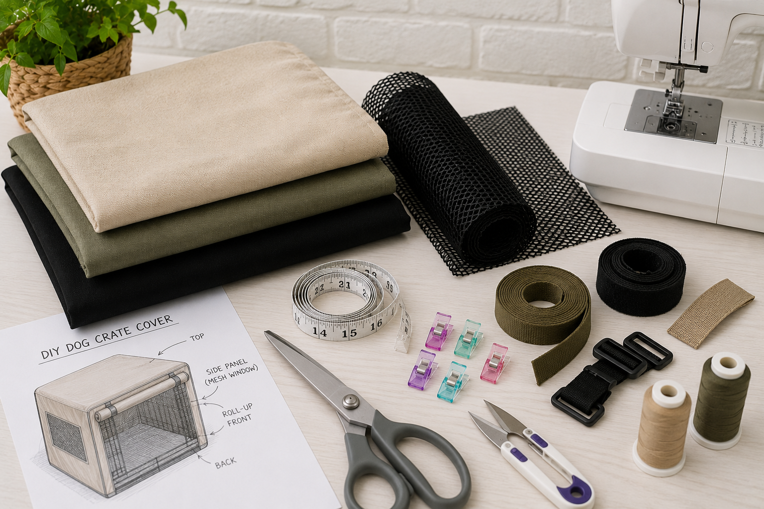 Materials for sewing a breathable dog crate cover